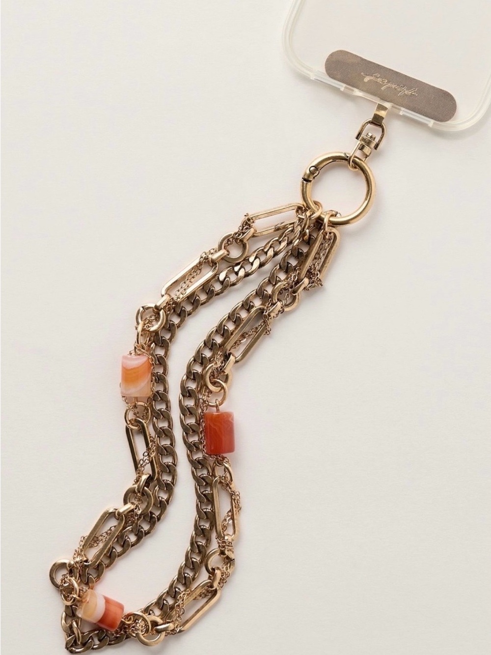 Free People Gold-Tone Multi-Chain Phone Charm Bracelet with Coral Beads